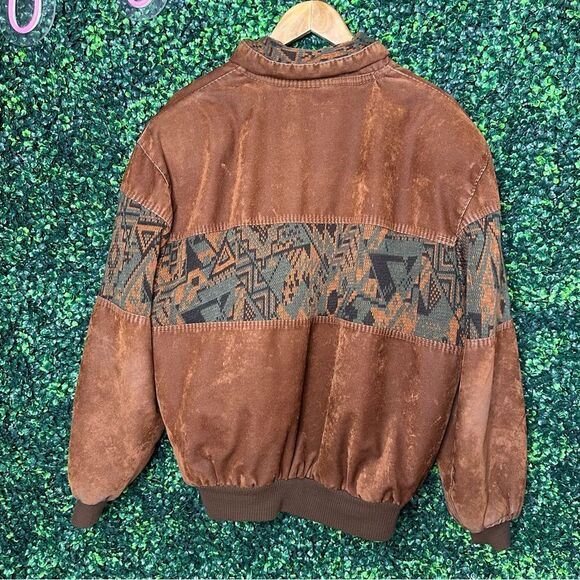 Vintage Brown Aztec Western Navajo Native Bomber Knit Jacket Sz L - Picture 6 of 14